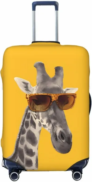 Spandex Travel Luggage Cover,Double-Sided Printed Funny Giraffe With Sunglasses On Yellow Elastic Washable Stretch Suitcase Protector Anti-Scratch Suitcase Cover Fits 18-32 Inch Luggage For Kid And Adult,S (For 18-21 Inch Luggage)