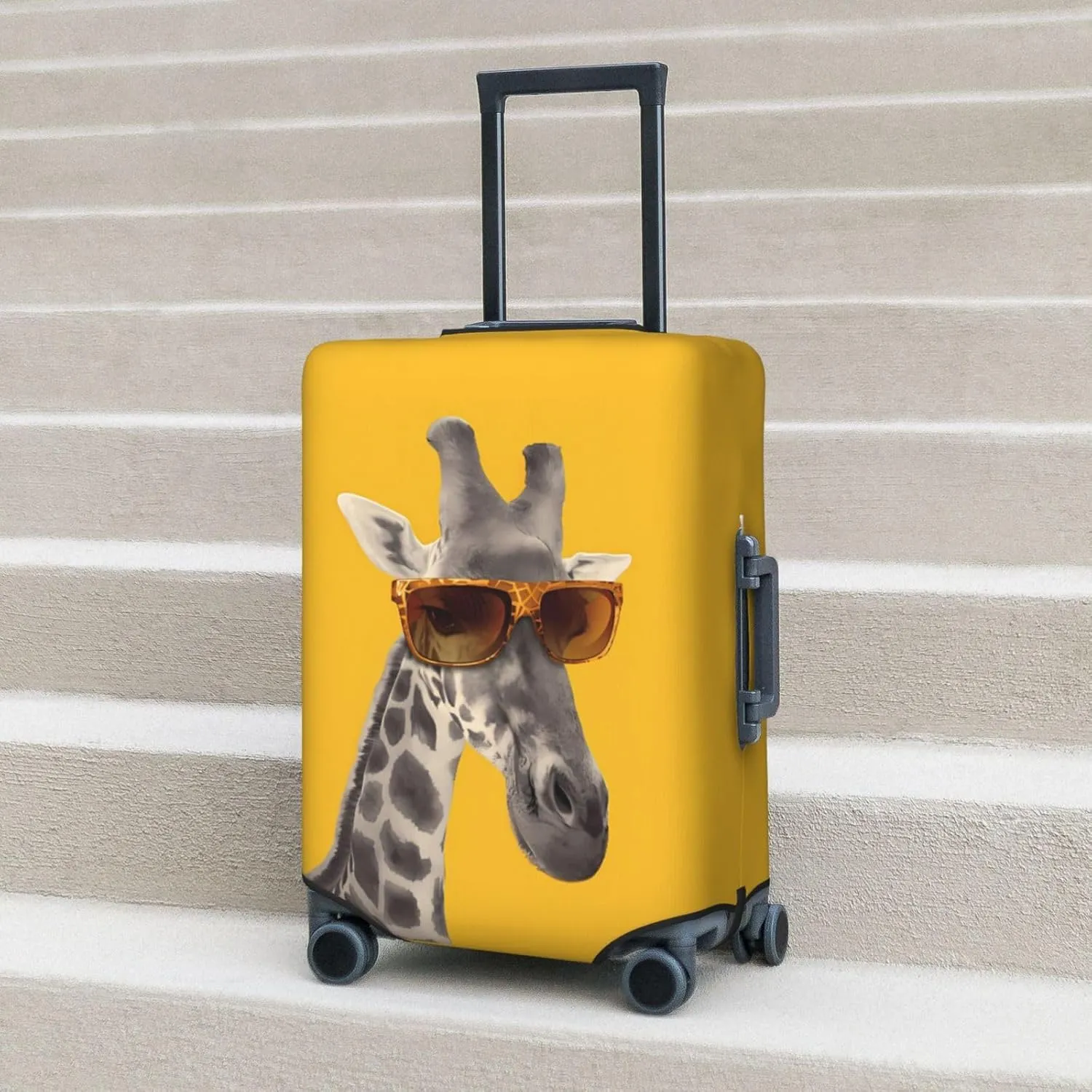 Spandex Travel Luggage Cover,Double-Sided Printed Funny Giraffe With Sunglasses On Yellow Elastic Washable Stretch Suitcase Protector Anti-Scratch Suitcase Cover Fits 18-32 Inch Luggage For Kid And Adult,S (For 18-21 Inch Luggage)