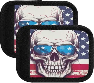 SPRIPORT American Flag Skull Sunglasses 2 Pack Luggage Handle Wraps for Suitcase Identifier Luggage Makers Covers with ID Tag Luggage Bag Grip Protector Saddle for Shopping Bag Flying Airplane Travel