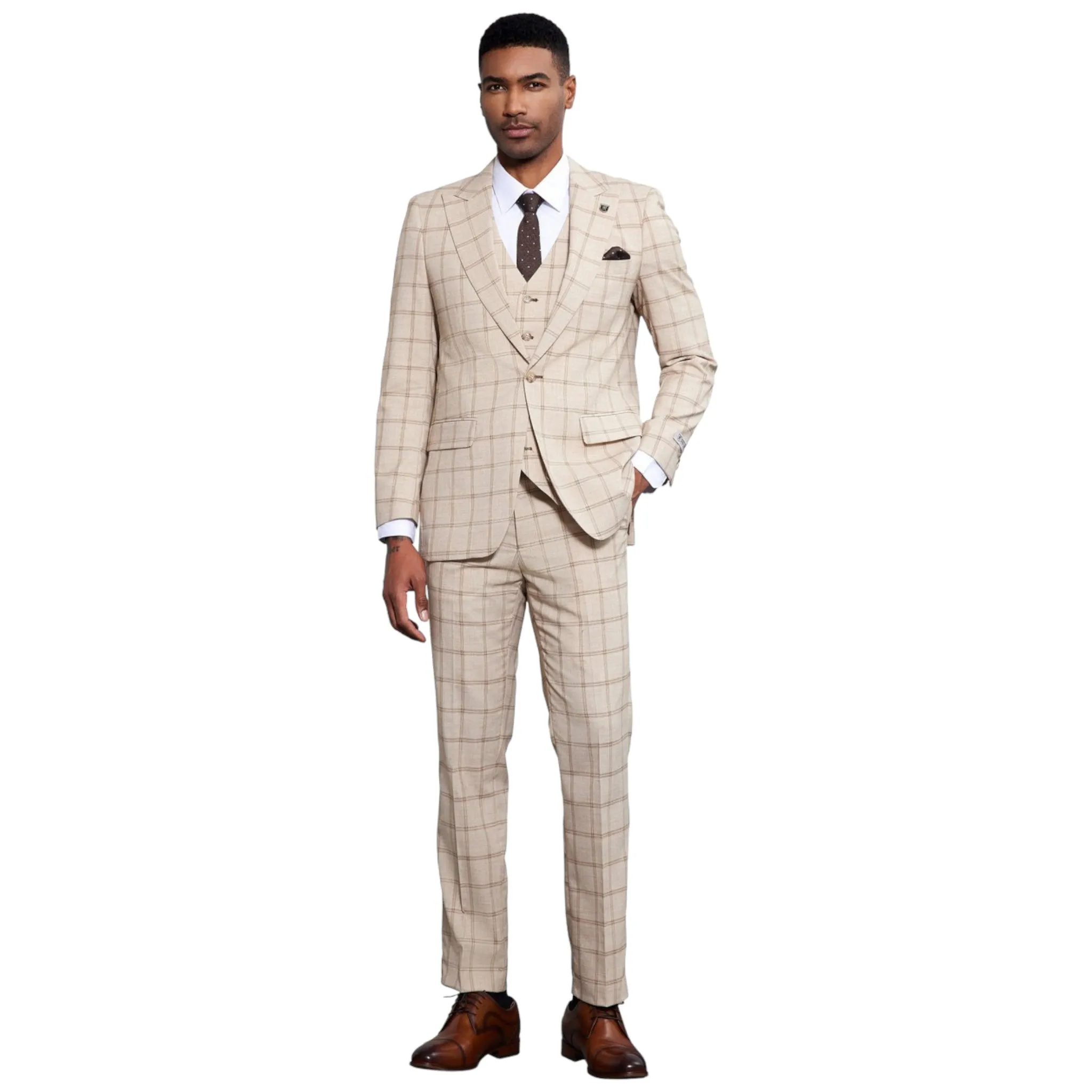 STACY ADAMS: Windowpane 3pc. Suit SM171H