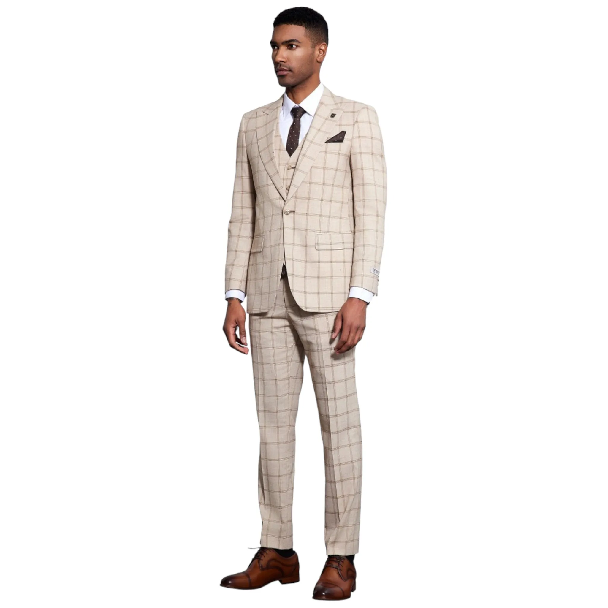 STACY ADAMS: Windowpane 3pc. Suit SM171H