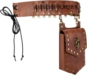 Steampunk Vintage Leather Waist Bag Medieval Costume Accessory Cosplay Waist Pack for Outdoor Travel and Daily Use