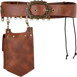 Steampunk Vintage Leather Waist Bag Medieval Costume Accessory Cosplay Waist Pack for Outdoor Travel and Daily Use
