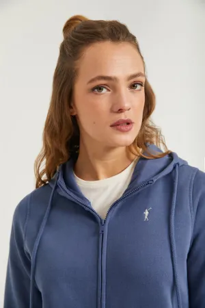 Sudadera abierta azul denim con capucha y logo Rigby Go