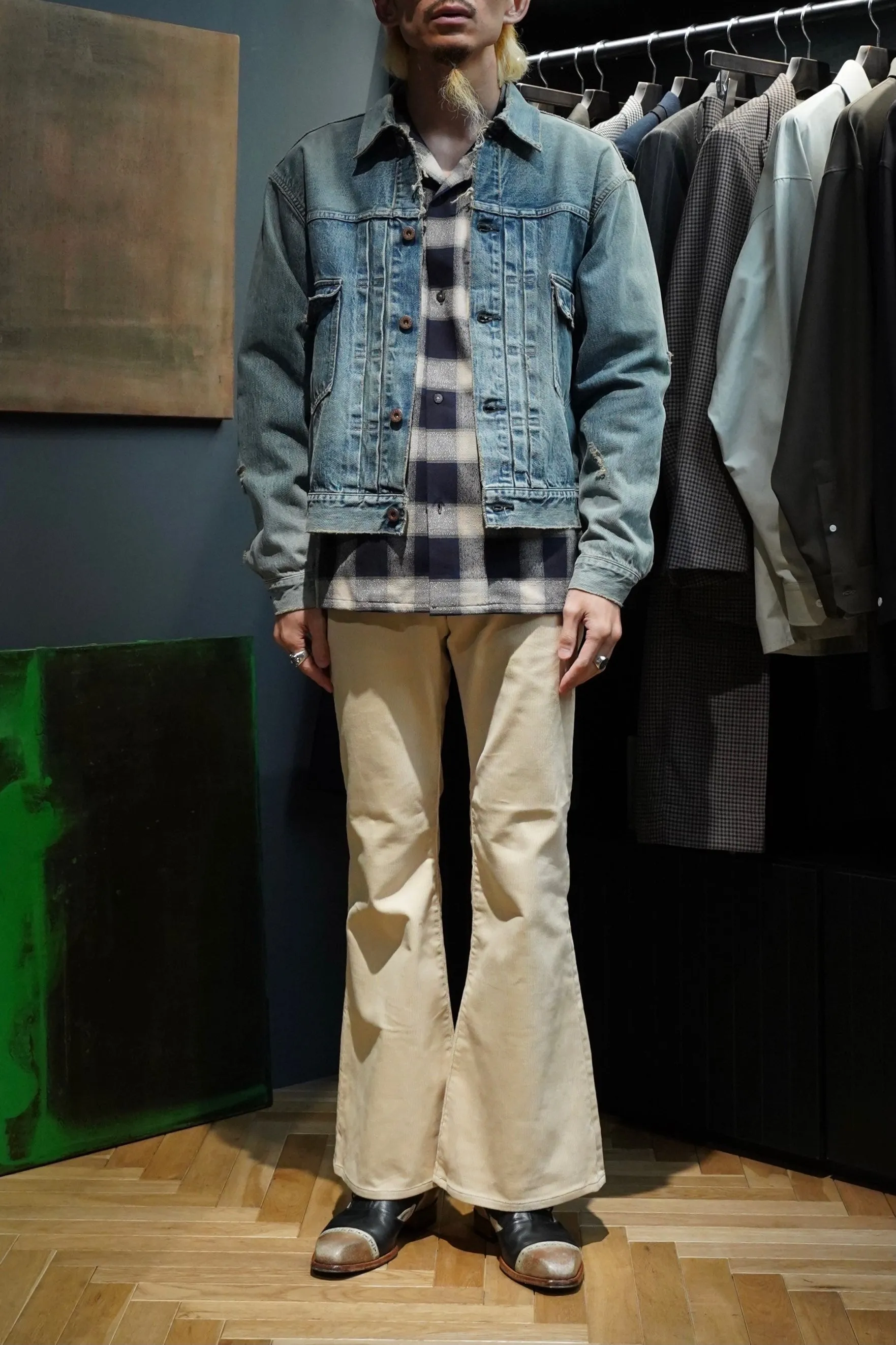 SUGARHILL CORDUROY BELL BOTTOM DENIM PANTS (IVORY WHITE)