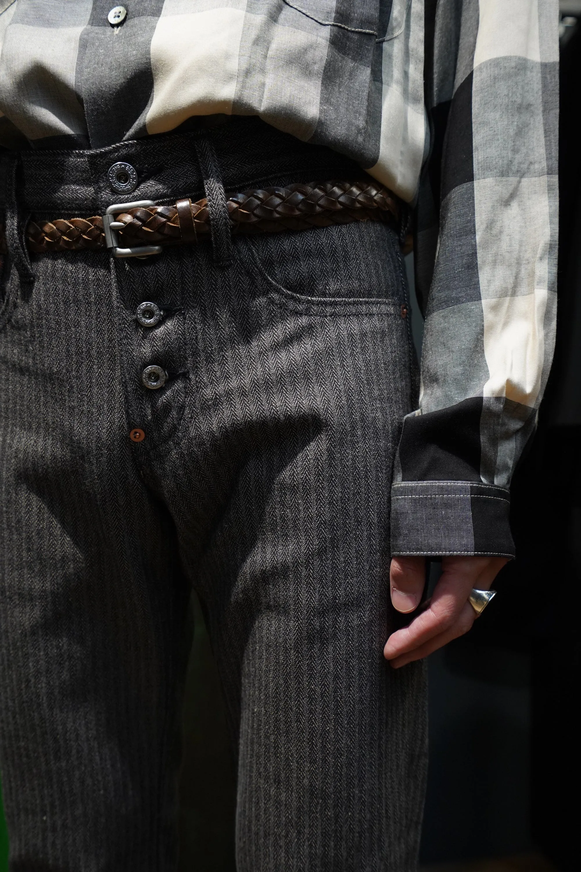 SUGARHILL HERRINGBONE BELL BOTTOM DENIM PANTS (GRAY HERRINGBONE)