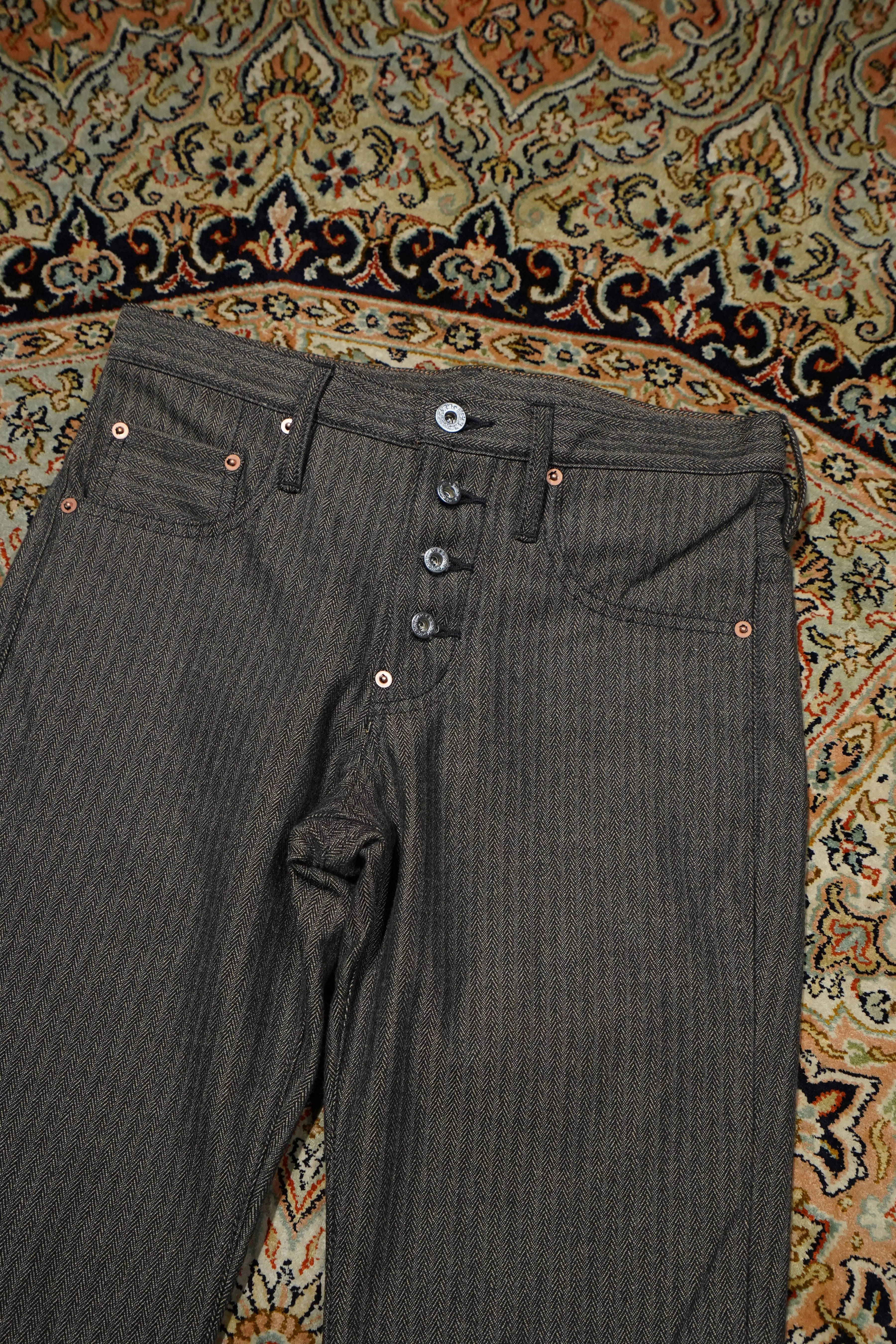 SUGARHILL HERRINGBONE BELL BOTTOM DENIM PANTS (GRAY HERRINGBONE)