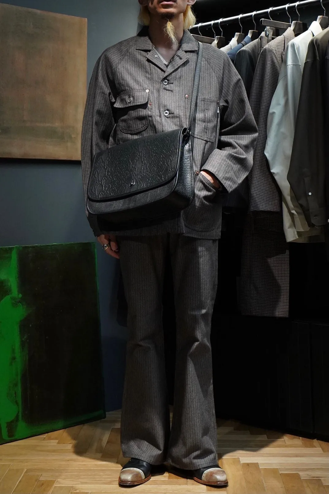 SUGARHILL HERRINGBONE BELL BOTTOM DENIM PANTS (GRAY HERRINGBONE)