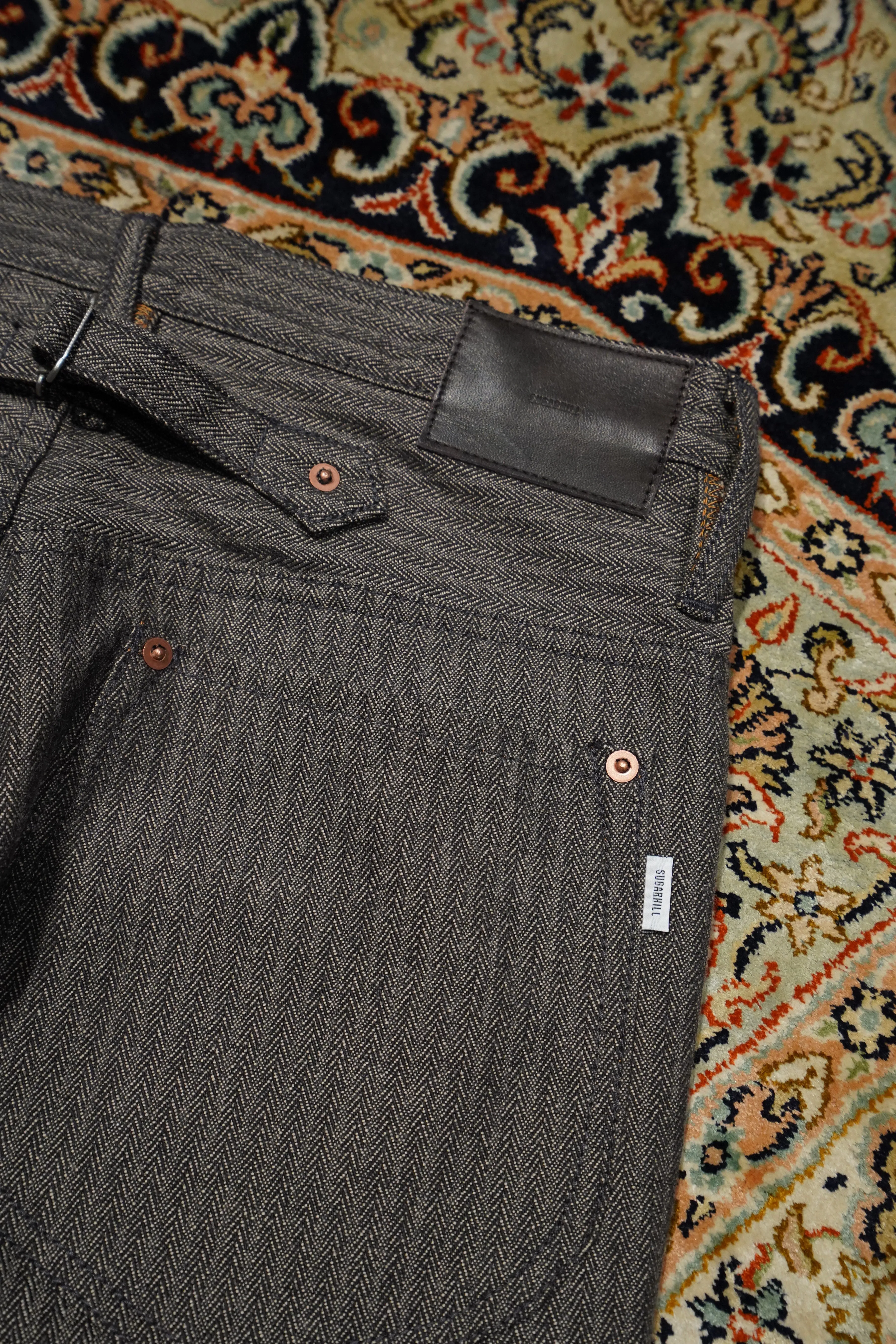 SUGARHILL HERRINGBONE BELL BOTTOM DENIM PANTS (GRAY HERRINGBONE)