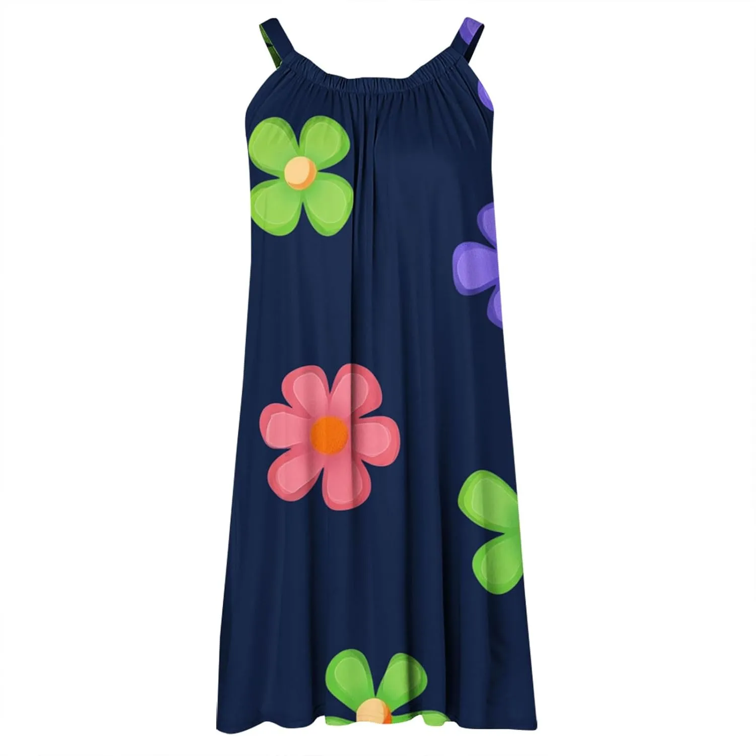 Summer Beach Vacation Dresses for Women Cute Floral Print Sleeveless Mini Dress Swing Tank Sundress Tshirt Dress