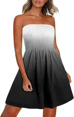 Summer Dresses for Women 2024 Beach Dress Cover Ups Strapless Boho Floral Print Sundress