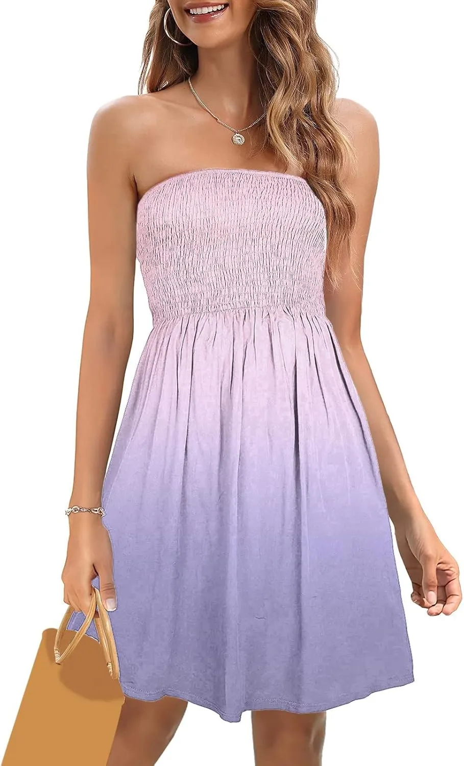 Summer Dresses for Women 2024 Beach Dress Cover Ups Strapless Boho Floral Print Sundress