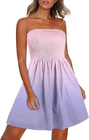 Summer Dresses for Women 2024 Beach Dress Cover Ups Strapless Boho Floral Print Sundress