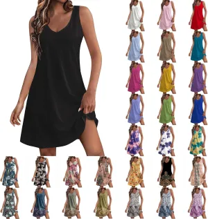 Summer Dresses for Women 2024 Casual Sleeveless Sundresses Fashion Floral Boho Dress Beach Cover Ups with Pockets