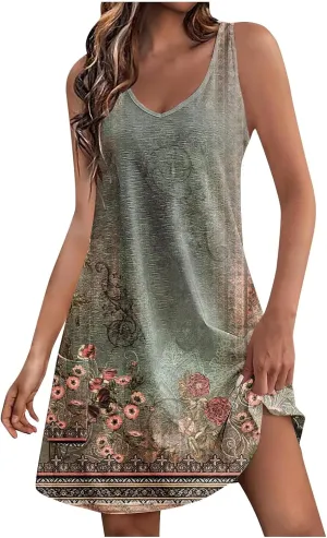 Summer Dresses for Women 2024 Casual Sleeveless Sundresses Fashion Floral Boho Dress Beach Cover Ups with Pockets