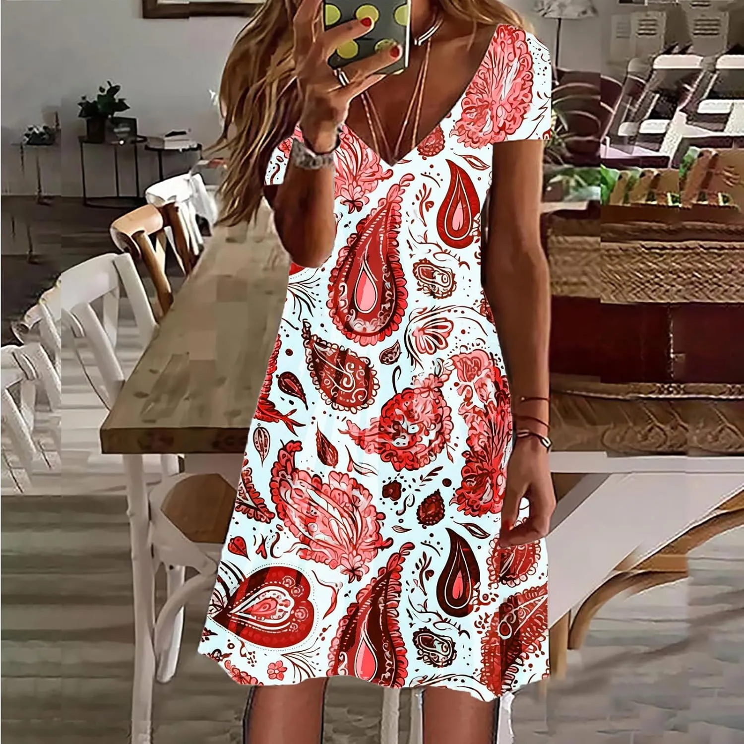 Summer Dresses for Women 2025 Loose V Neck Short Sleeve Casual T Shirt Dress Sundresses Floral Swimsuit Coverup
