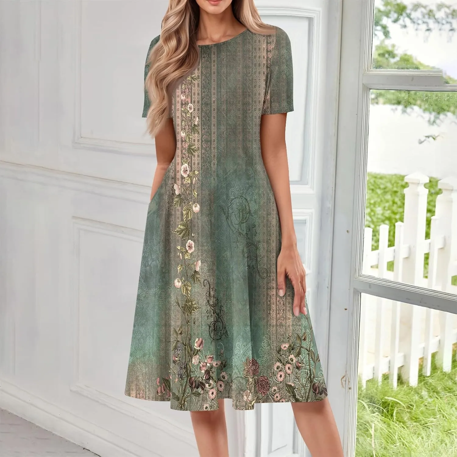 Summer Dresses for Women 2025 Midi Dresses for Women Short Sleeve A Line Summer Fitted Cute