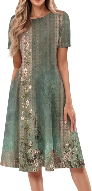 Summer Dresses for Women 2025 Midi Dresses for Women Short Sleeve A Line Summer Fitted Cute