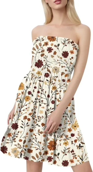 Summer Dresses for Women 2025 Strapless Floral Tube Dress Off shouldes Mini Boho Sundress Smocked Ruffle Sun Dress