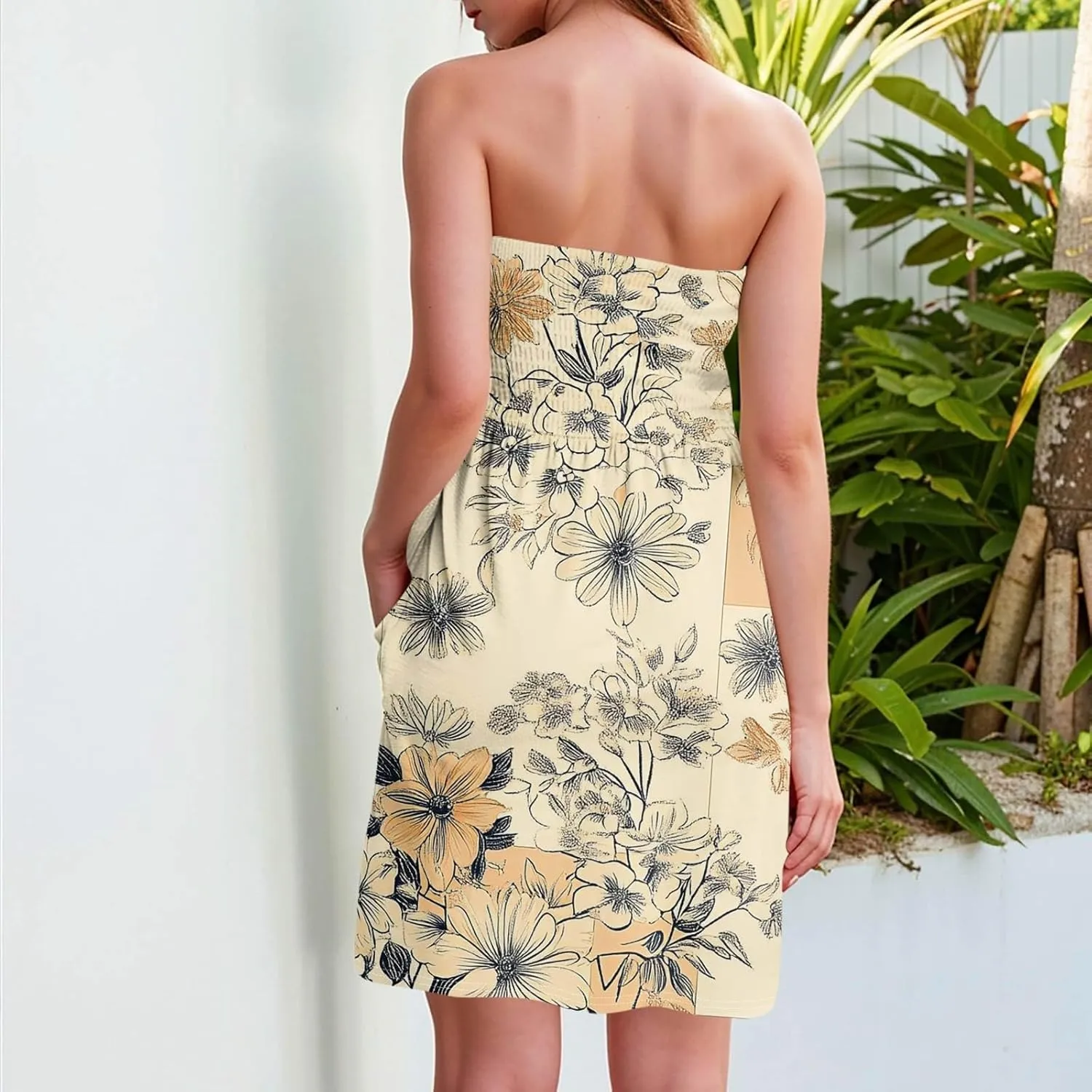 Summer Dresses for Women Casual Beach Cover Ups Strapless Floral Print Sleeveless Boho Floral Sundress Plus Size
