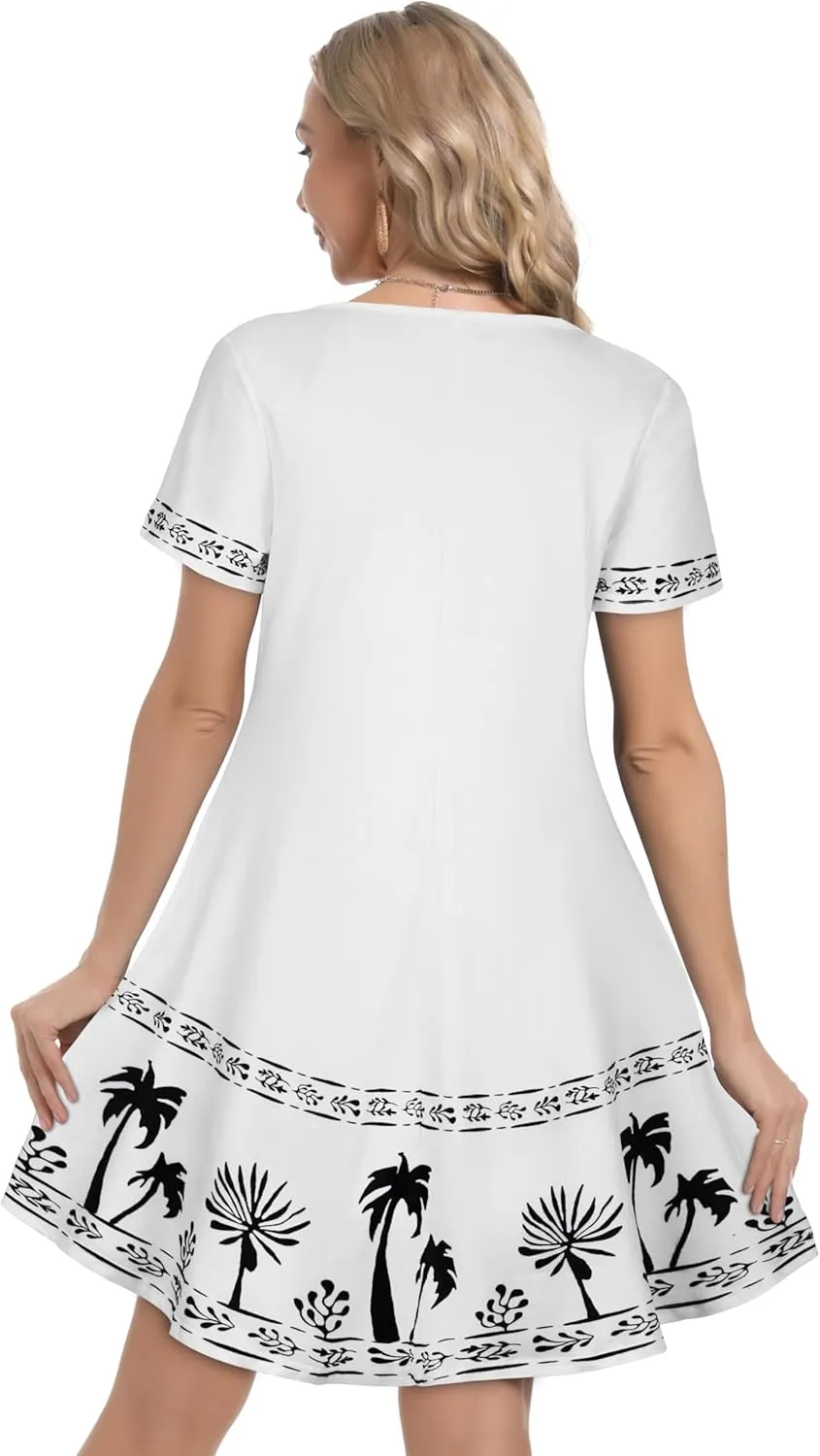 Summer Dresses for Women Casual Tshirt Short Sleeve Floral Sundress Beach Cover Ups with Pockets