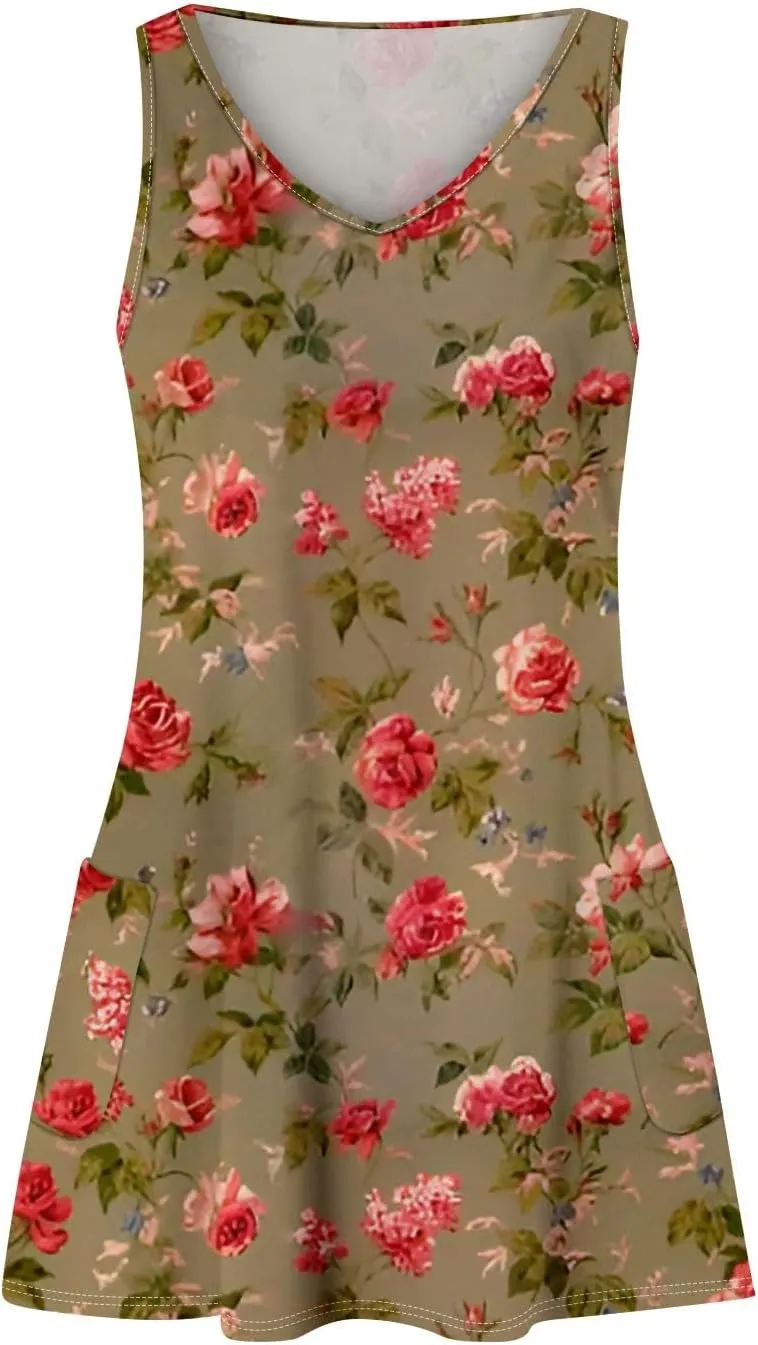 Summer Dresses for Women Casual Tshirt Tank Dresses Loose Flowy Sleeveless Mini Dress Beach Sundresses with Pockets