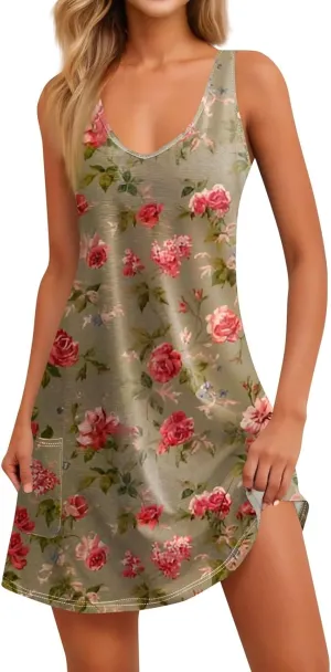 Summer Dresses for Women Casual Tshirt Tank Dresses Loose Flowy Sleeveless Mini Dress Beach Sundresses with Pockets