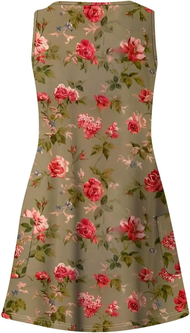 Summer Dresses for Women Casual Tshirt Tank Dresses Loose Flowy Sleeveless Mini Dress Beach Sundresses with Pockets