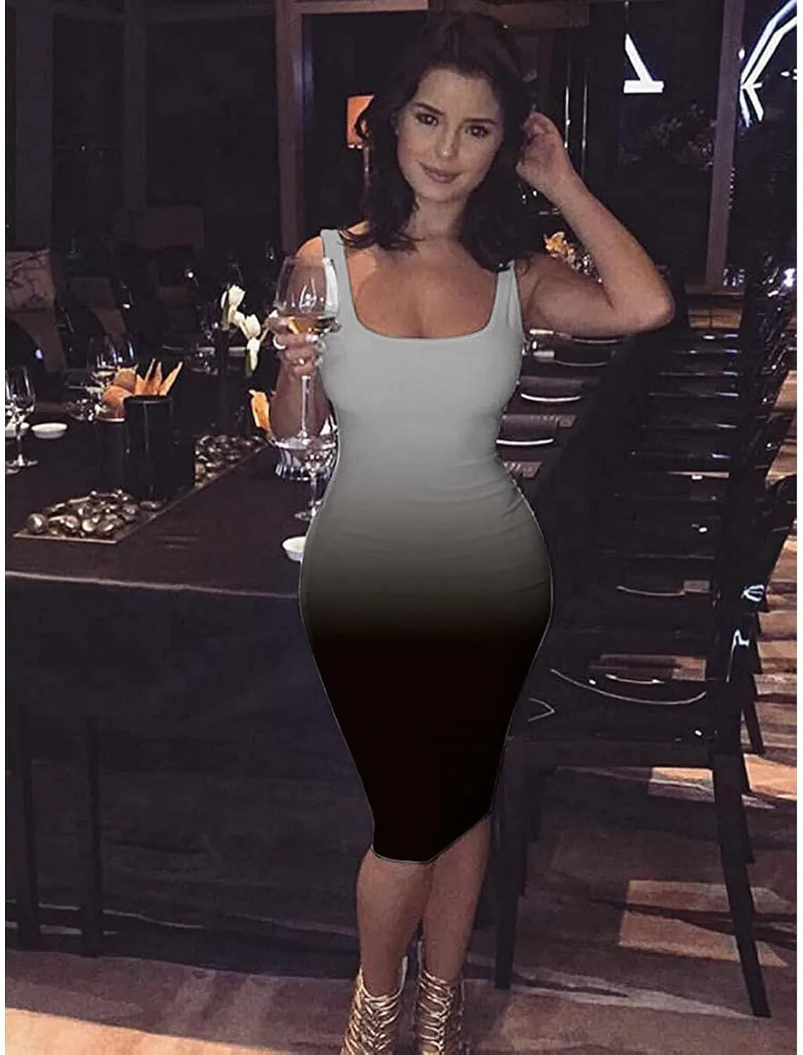 Summer Dresses for Women Gradient Tank Dress Sexy Bodycon Dress Sleeveless Basic Midi Club Dress