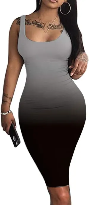 Summer Dresses for Women Gradient Tank Dress Sexy Bodycon Dress Sleeveless Basic Midi Club Dress