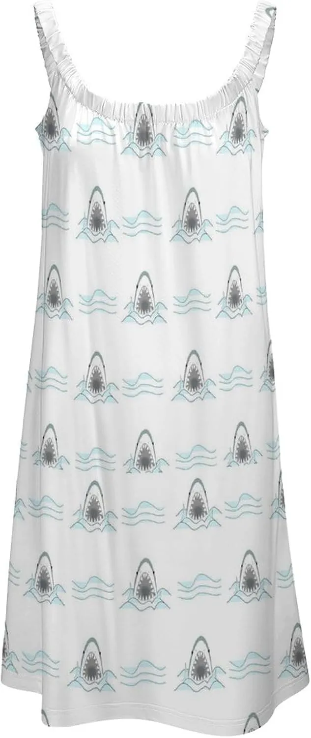 Summer Dresses for Women Shark Sleeveless Sundress Casual Loose Beach Cover Ups Dress