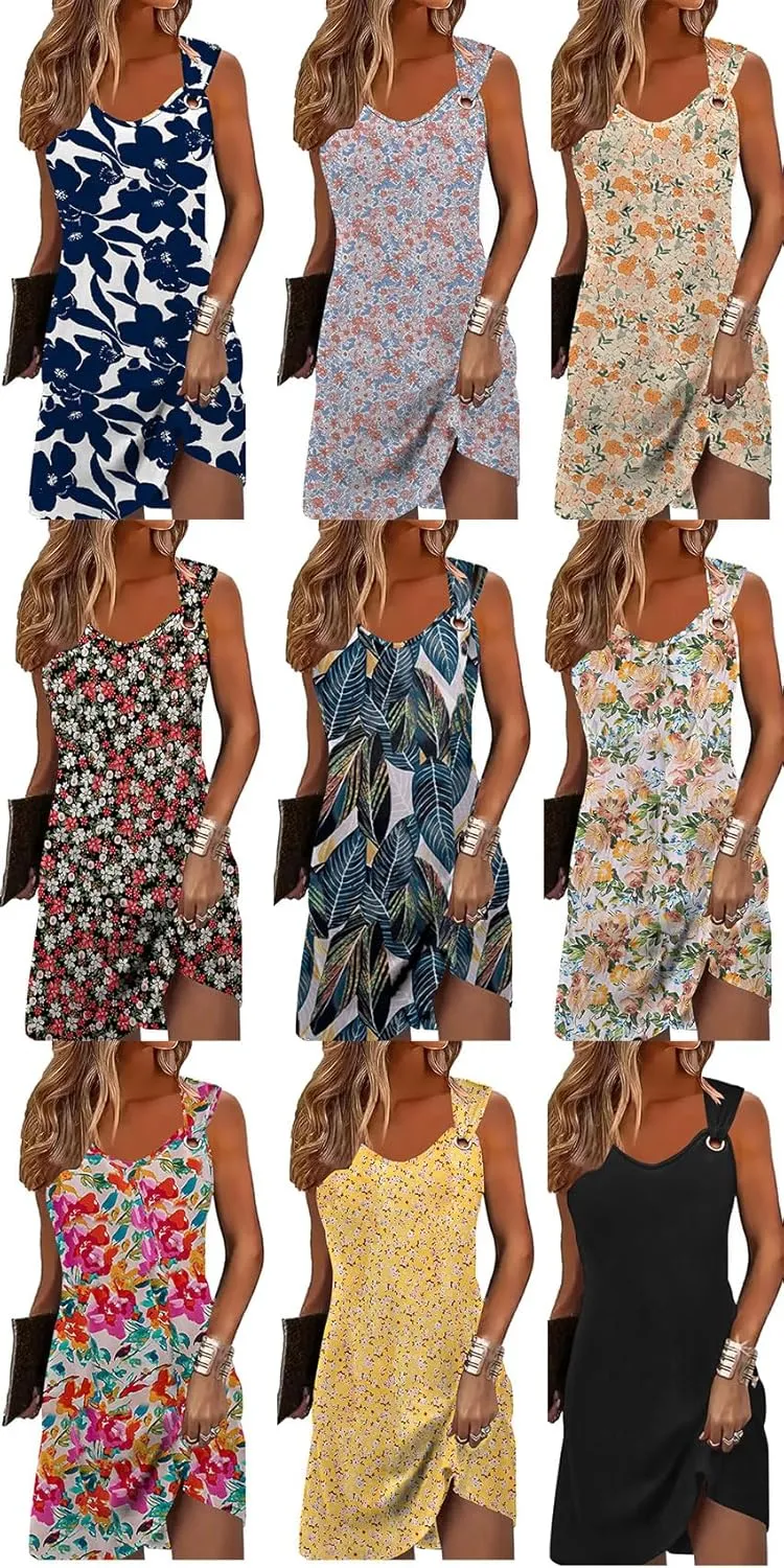 Summer Dresses for Women Sleeveless Casual Sundresses Loose Beach Cover Ups Trendy Tank Midi Sun Dress