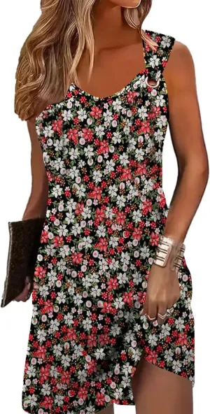 Summer Dresses for Women Sleeveless Casual Sundresses Loose Beach Cover Ups Trendy Tank Midi Sun Dress