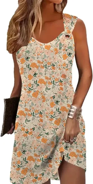 Summer Dresses for Women Sleeveless Casual Sundresses Loose Beach Cover Ups Trendy Tank Midi Sun Dress