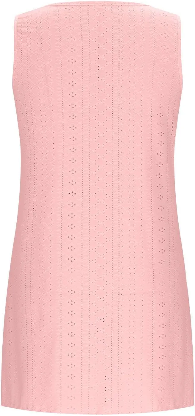 Summer Sundress for Women 2025 Sleeveless Beach Swimsuit Cover Ups Boho Eyelet Tank Dresses Vacation Mini Dresses