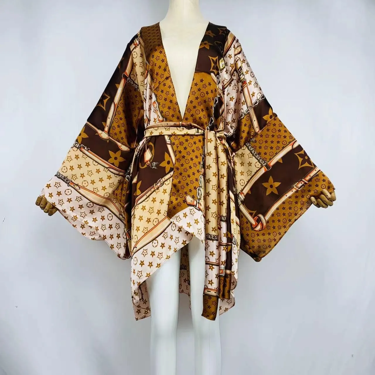 Summer Women Silk Feeling Beach Cover up Cardigan Fashion Sexy Boho African Holiday Party Long Sleeve Robe Kimono Kaftan