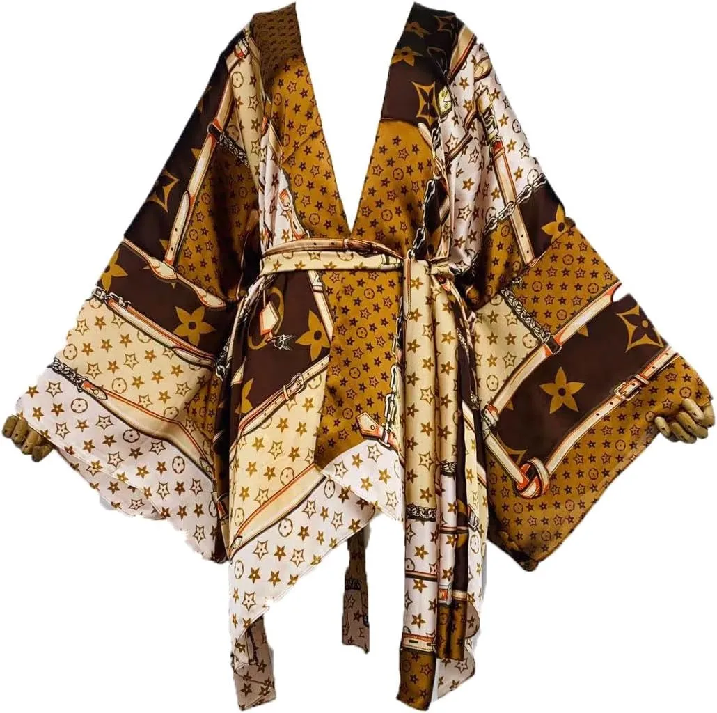 Summer Women Silk Feeling Beach Cover up Cardigan Fashion Sexy Boho African Holiday Party Long Sleeve Robe Kimono Kaftan