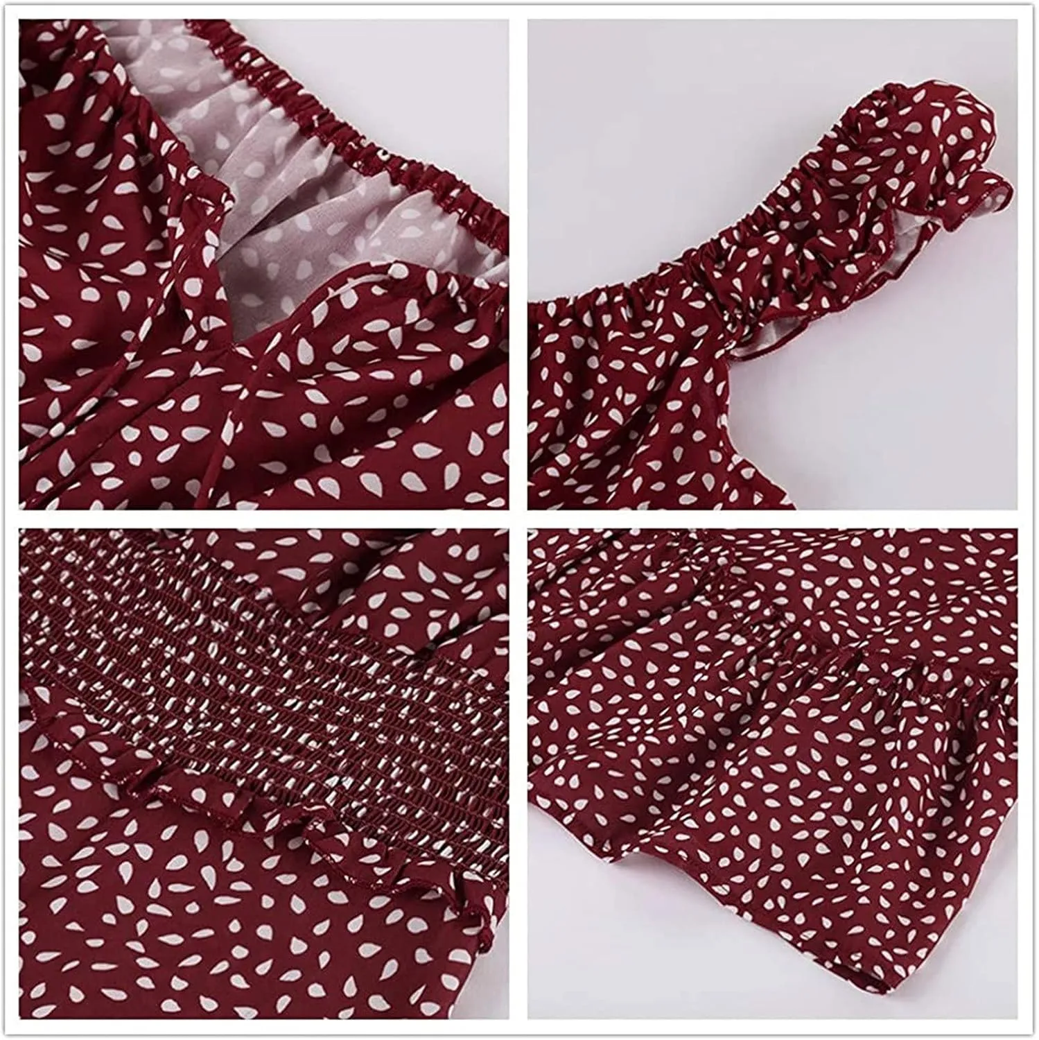 Summer Womens Smocked Dresses Ruffle Sleeve Floral Tie Front Boho Sundress Sexy Print Sweetheart Neckline Mini Dress