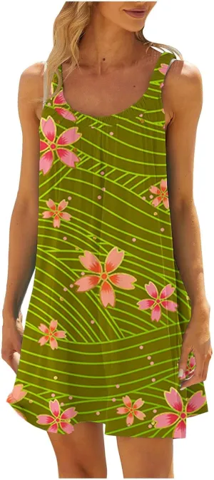 Sundresses for Women Beach Cover Ups Bohemian Floral Hawaiian Dress Sexy Summer Fashion Mini Tank Shirt Dresses