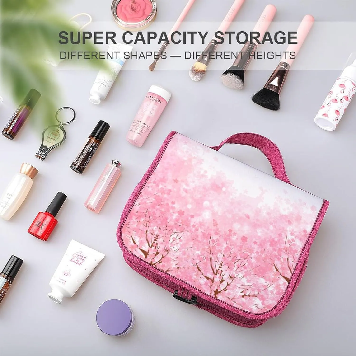 Sunglasses Print,Makeup Bag Cosmetic Travel Bag with Hanging Hook,Beach Eyeglasses on A Plain Background,Water-resistant Make Up Bag Organizer for,Full-size Container,Toiletries,Black White