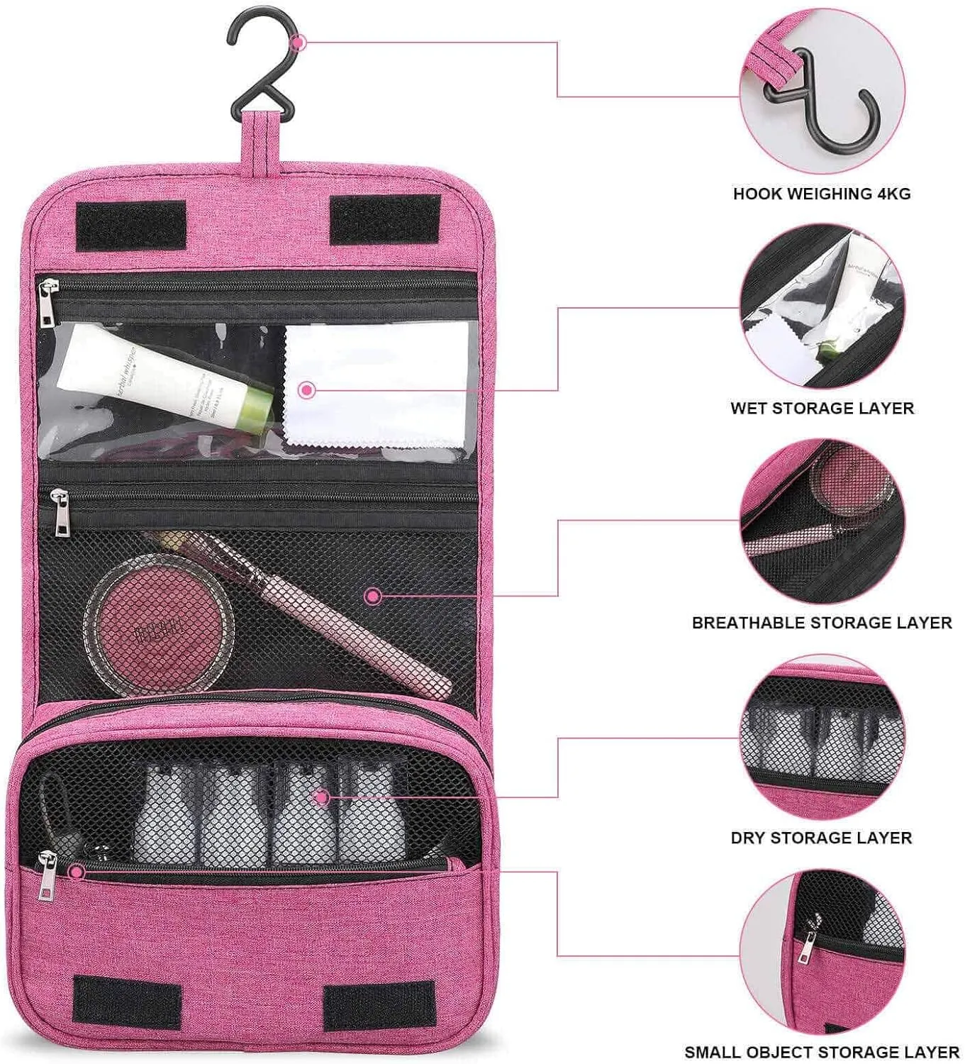 Sunglasses Print,Makeup Bag Cosmetic Travel Bag with Hanging Hook,Beach Eyeglasses on A Plain Background,Water-resistant Make Up Bag Organizer for,Full-size Container,Toiletries,Black White
