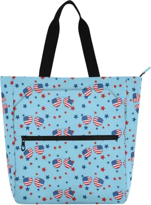 Sunglasses with American Flag Book Tote Bag with Zipper Pocket Large Capacity Casual Shoulder Bag for Women, Top Zipper Closure Holiday Gift