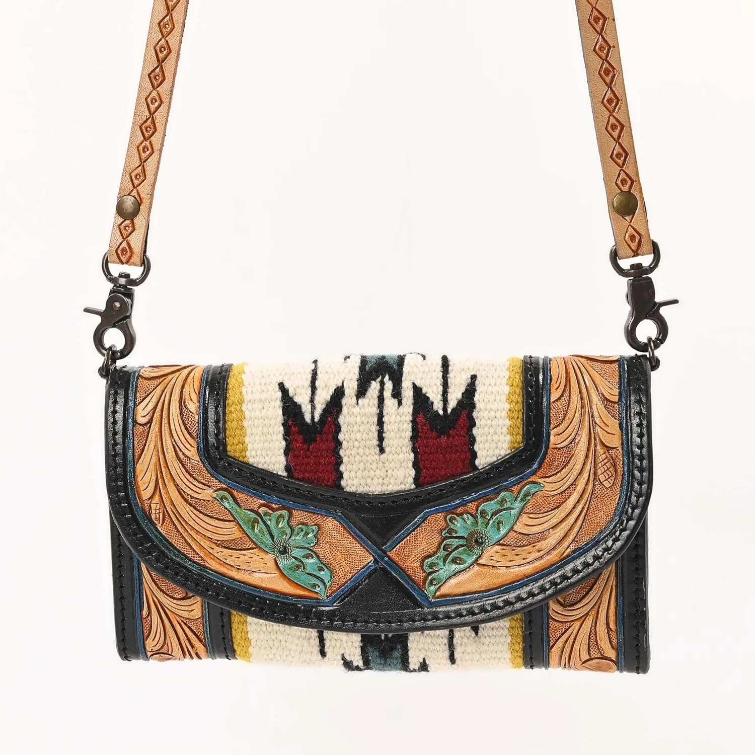 Sunset Serenade Trifold Wallet Made with Saddle Sac and Cowhdie Tooled Leather Western Cowgirl Appeal Wallet