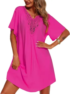 Supnier Womens Bathing Suit Cover Ups Lace Crochet V Neck Summer Beach Swimsuit Coverup Dress