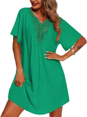 Supnier Womens Bathing Suit Cover Ups Lace Crochet V Neck Summer Beach Swimsuit Coverup Dress
