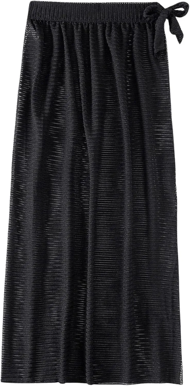 SweatyRocks Women's Sheer Mesh High Split Cover Ups Tie Knot Beach Long Skirts Swimwear Coverup