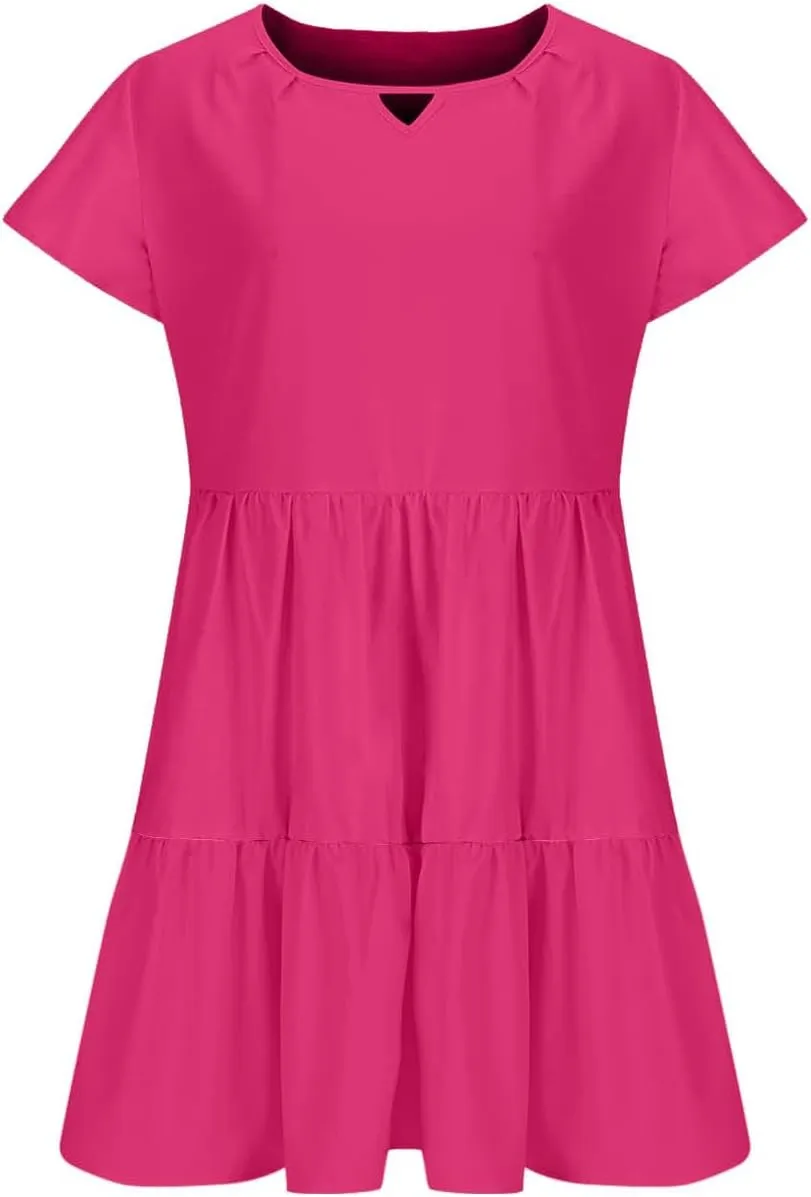 TANGNADE Womens Summer Ruffle Cap Sleeve Mini Dress Tiered Swing V Neck Cute Babydoll Short Beach Sundress Vacation