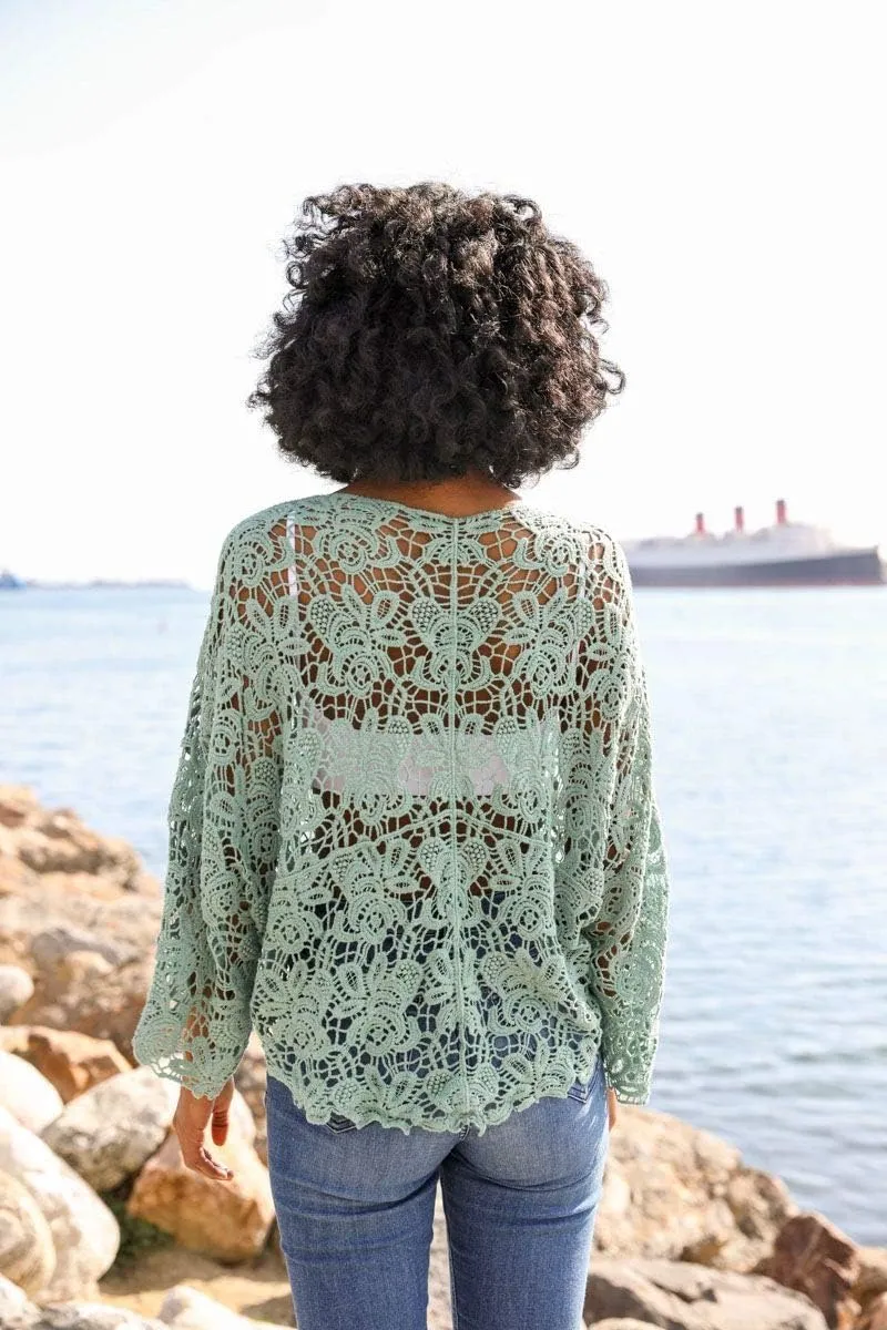TD Collections Women Kimono from, Crochet Floral Lace Cardigan Floral Long Open Bikini Cover up Petal Kimono Wrap