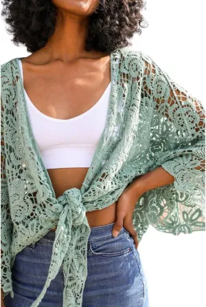 TD Collections Women Kimono from, Crochet Floral Lace Cardigan Floral Long Open Bikini Cover up Petal Kimono Wrap