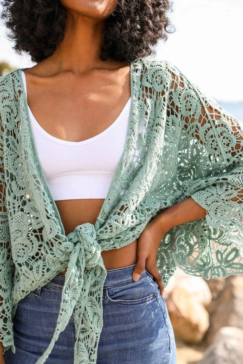 TD Collections Women Kimono from, Crochet Floral Lace Cardigan Floral Long Open Bikini Cover up Petal Kimono Wrap